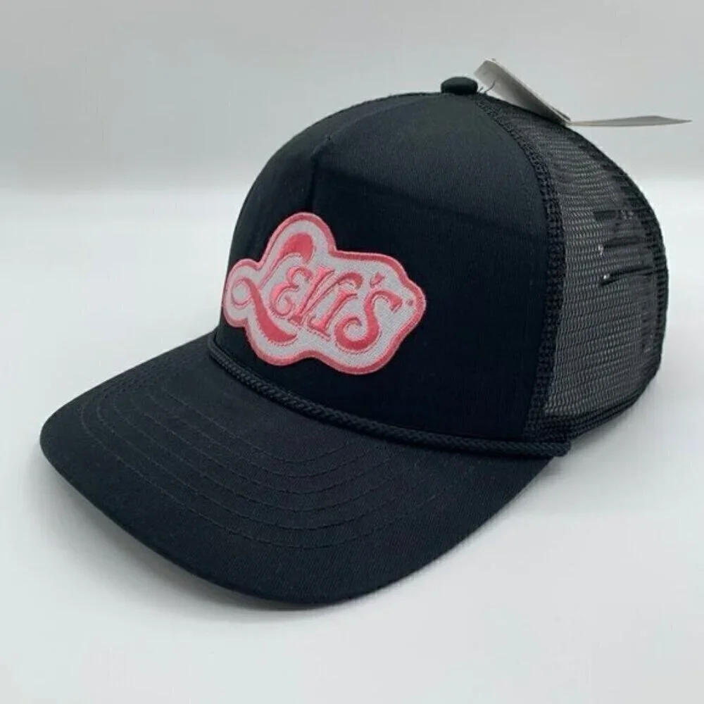 Levi Strauss Black Pink Snapback Trucker Hat New
